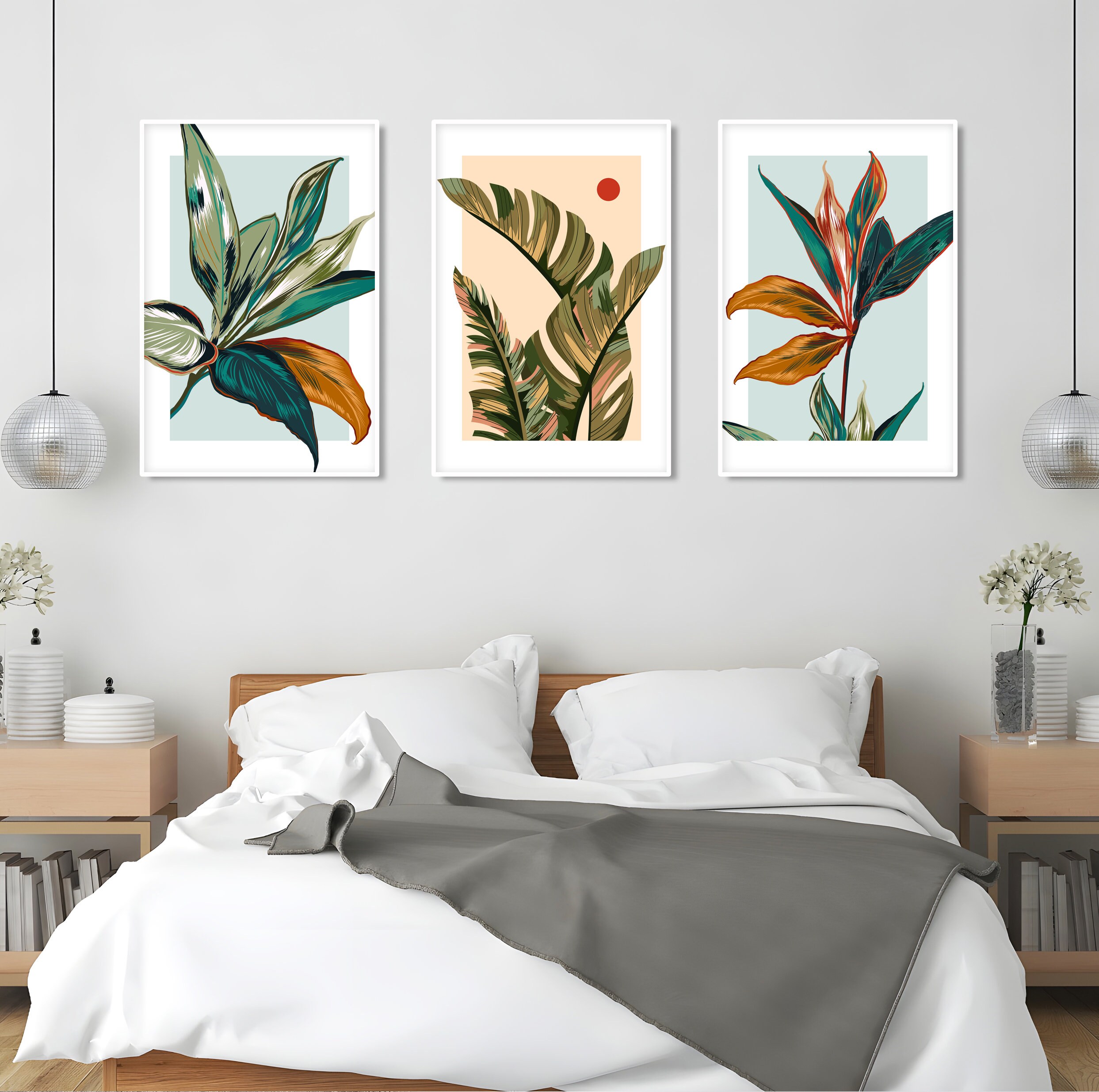 Colorful Floral Wall Art Set of 3 Prints. Modern Tropical Etsy