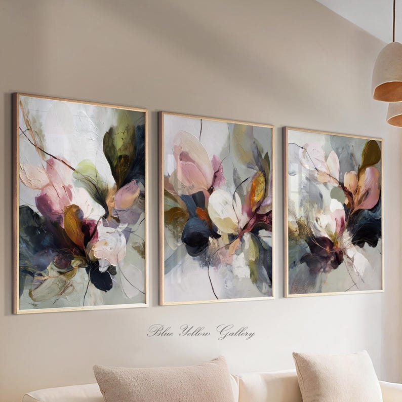 Soft abstract flower composition with organic shapes and flowing strokes