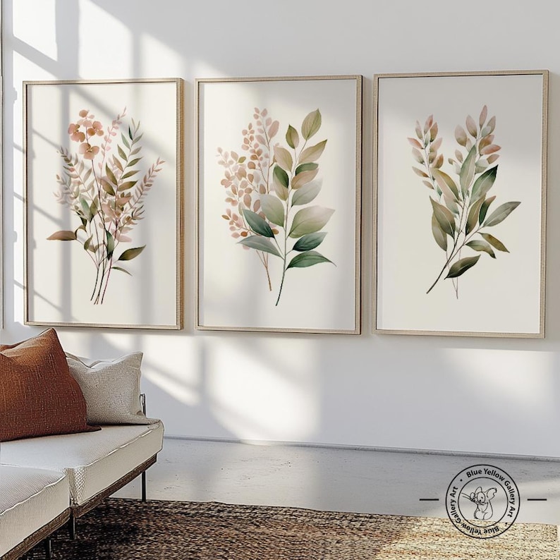 Neutral Botanical Wall Art Set of 3 Prints. Farmhouse Wild Flowers ...