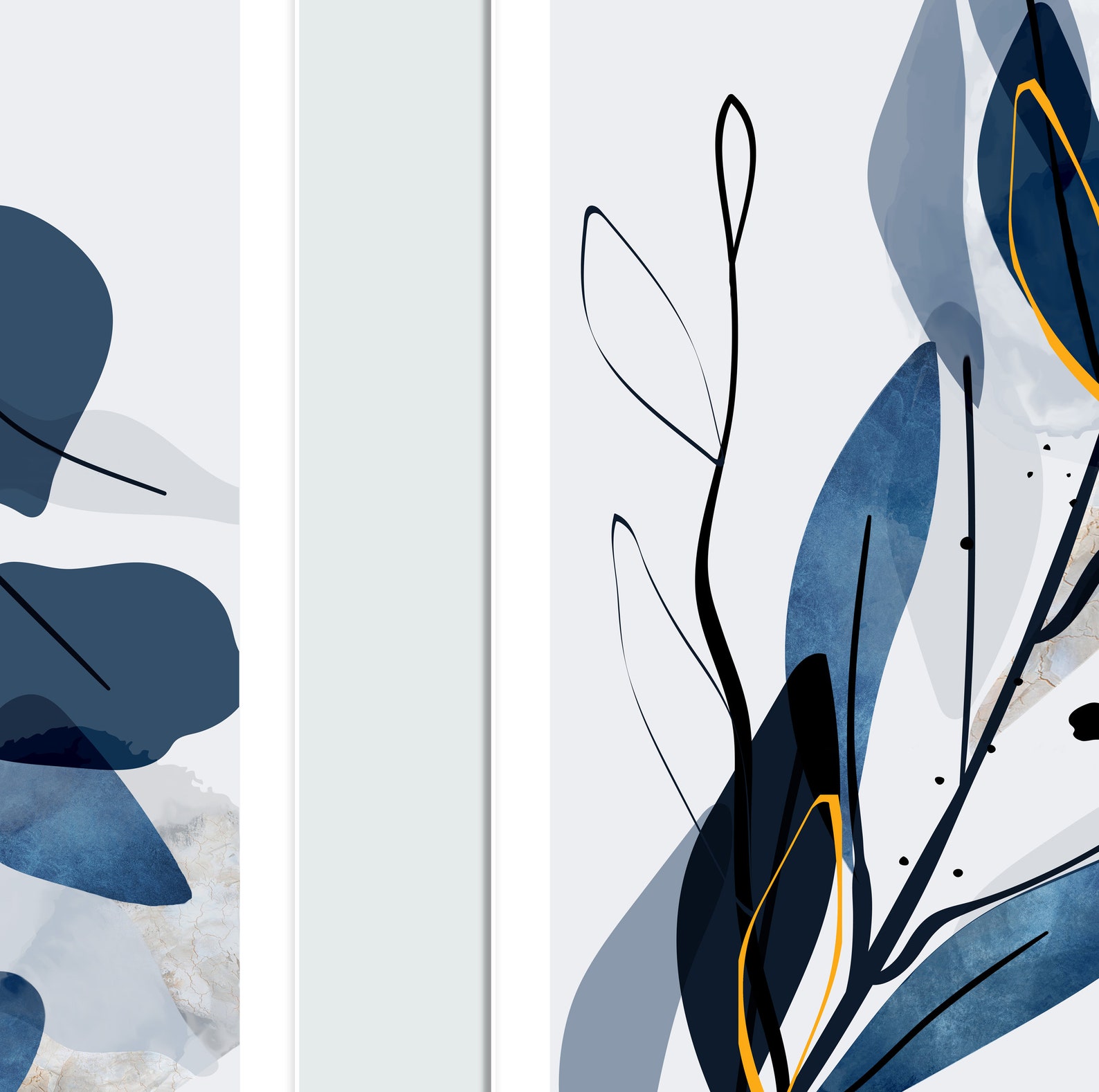 Navy Blue Botanical Wall Art Set of 3. Indigo Large Abstract Leaves Art ...