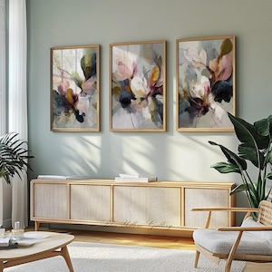 Set of three modern floral prints for bedroom or hallway decor
