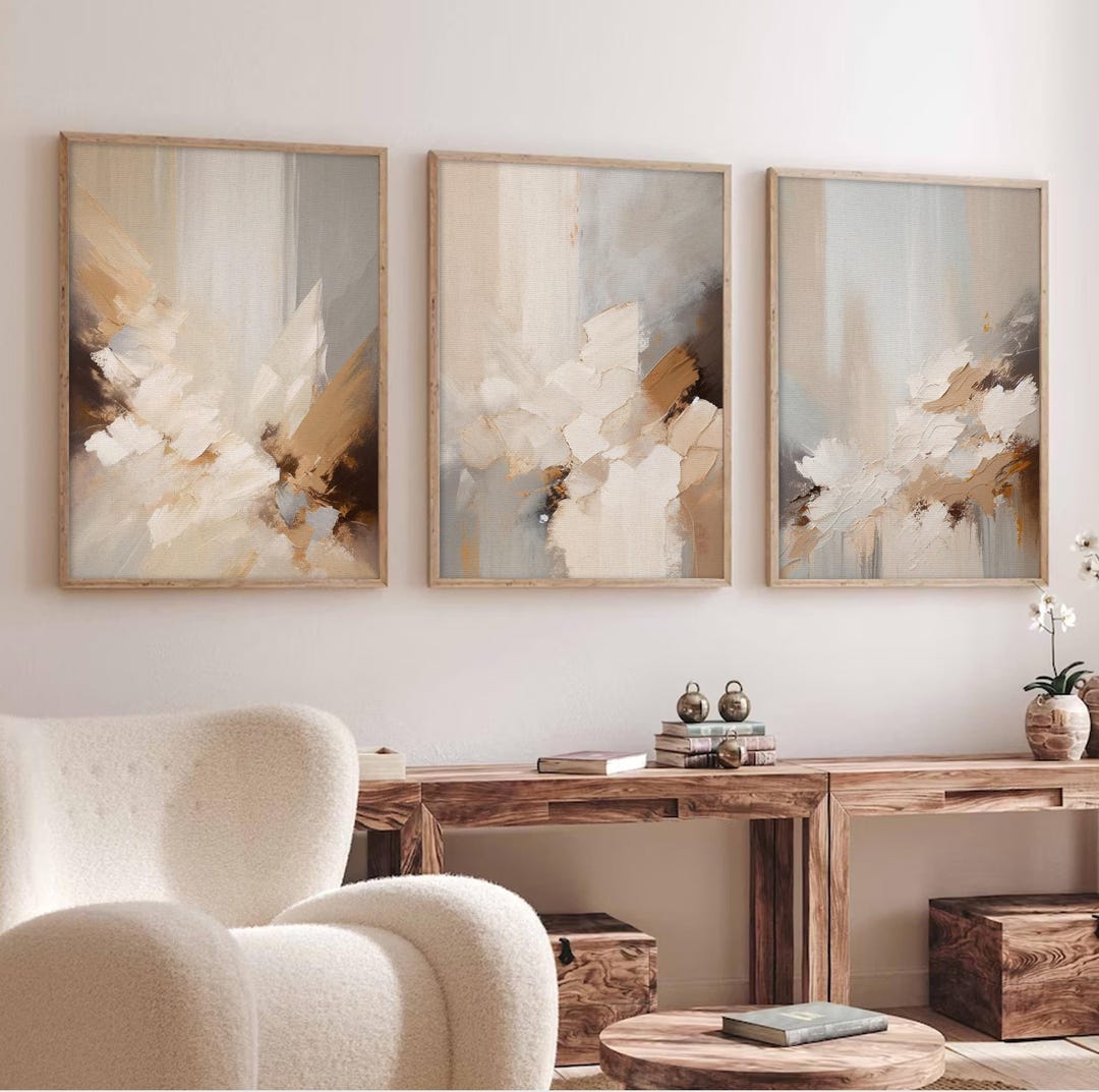 Neutral Abstract Gallery Wall Set of 3 Print, Beige Wall Art. Modern ...