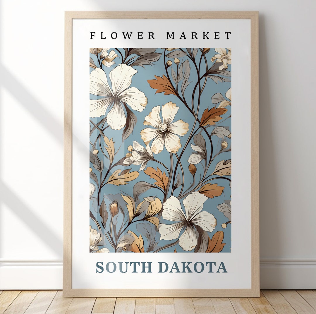 South Dakota Flower Market Print. USA Flower Market Poster, Floral