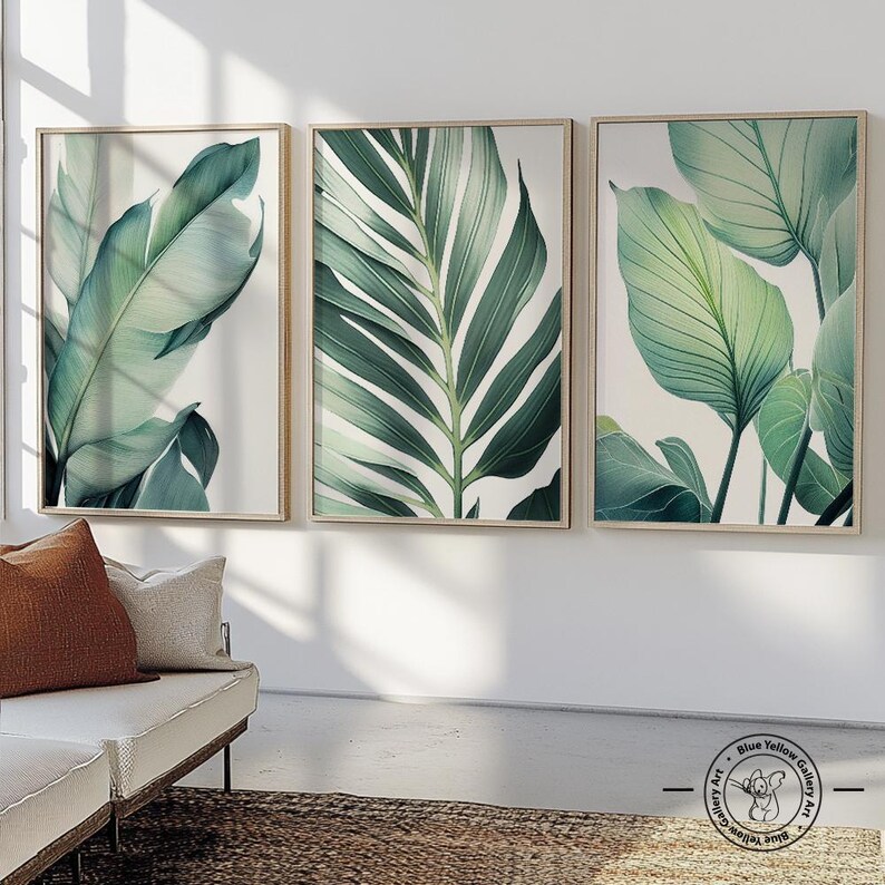 Tropical Wall Art Set of 3 Prints. Modern Botanical Greenery Gallery ...