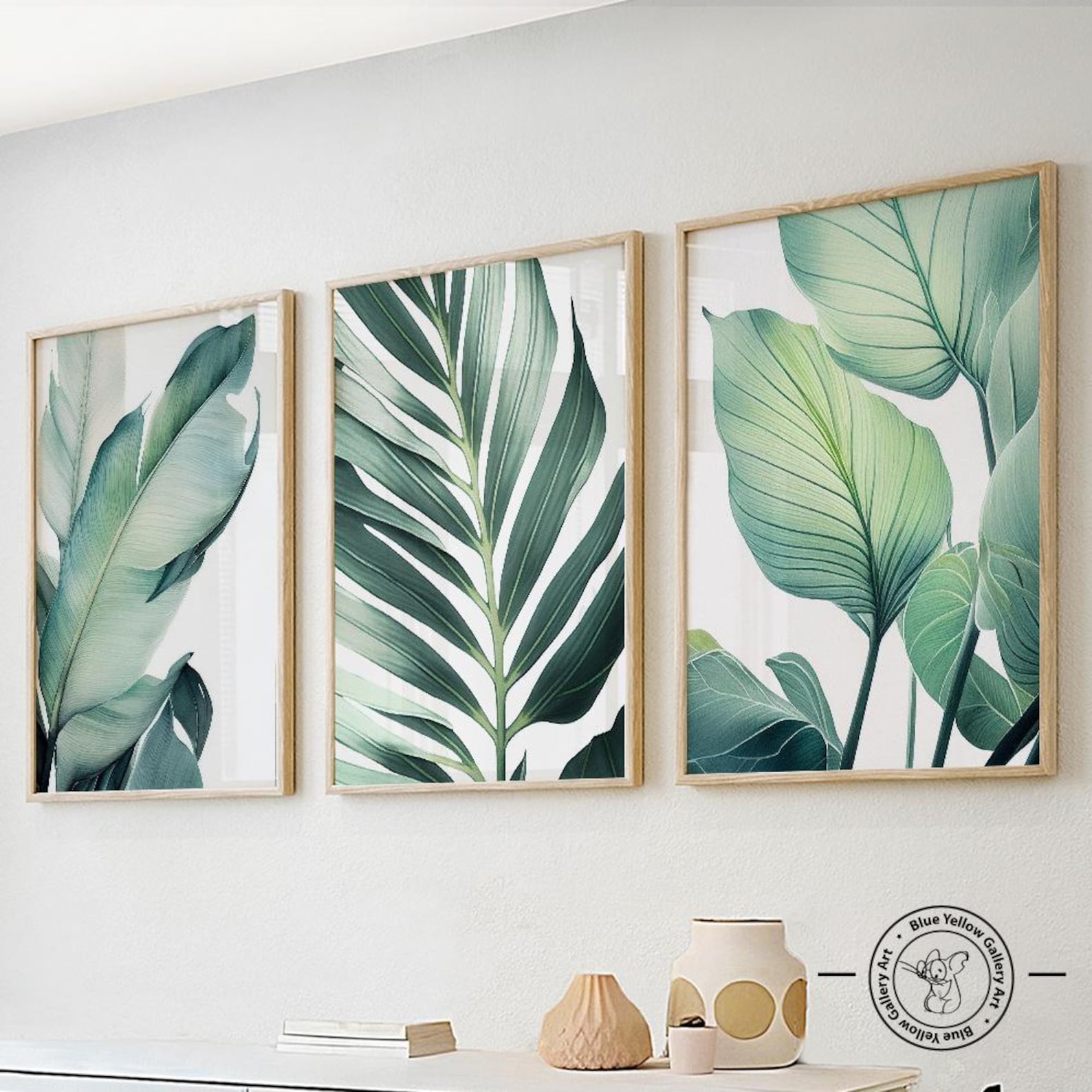 Tropical Wall Art Set of 3 Prints. Modern Botanical Greenery Gallery ...