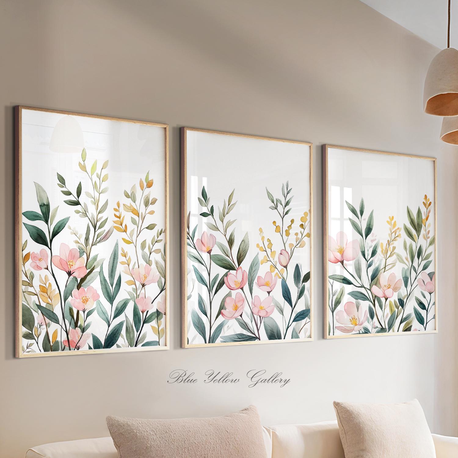 Neutral Botanical Wall Art Set of 3 Prints, Boho Floral Prints. Summer ...