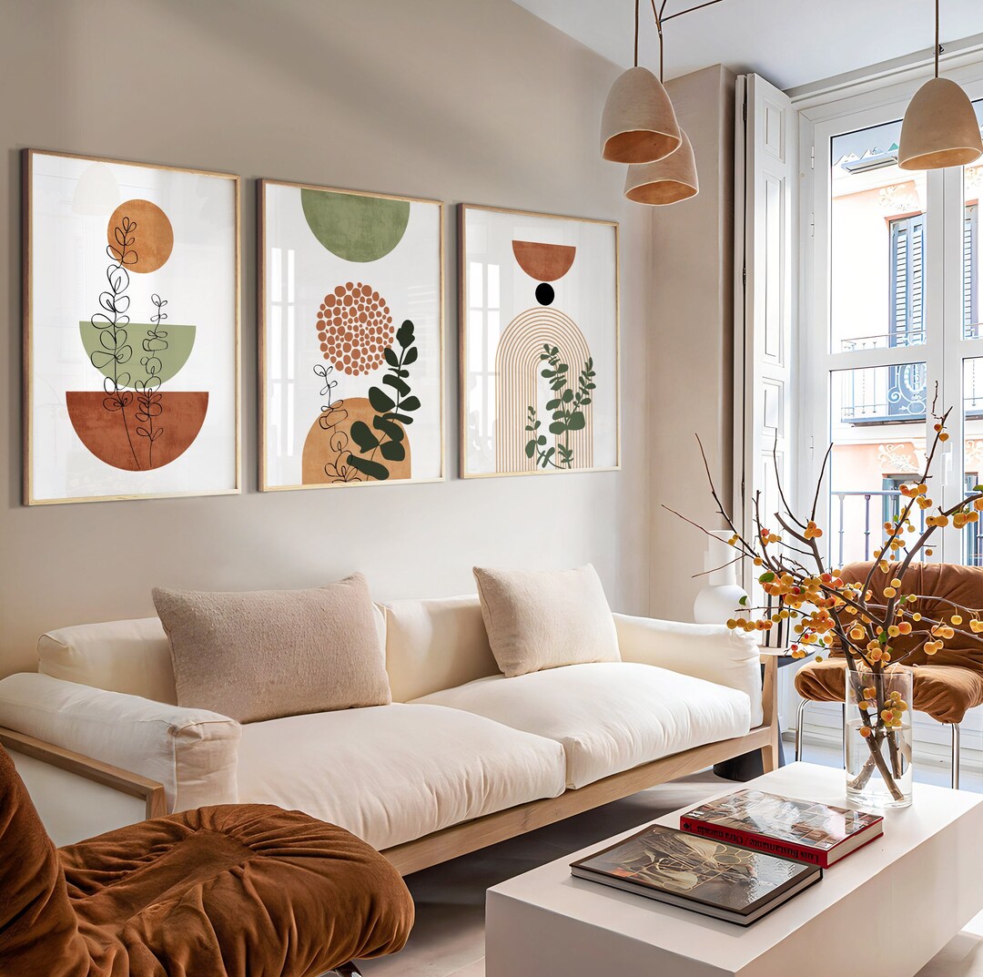 Printable Terracotta Green Mid Century Modern Wall Art Set of - Etsy