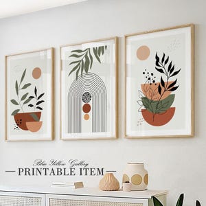 Printable Set of 3 Terracotta Beige Abstract Mid Century Art