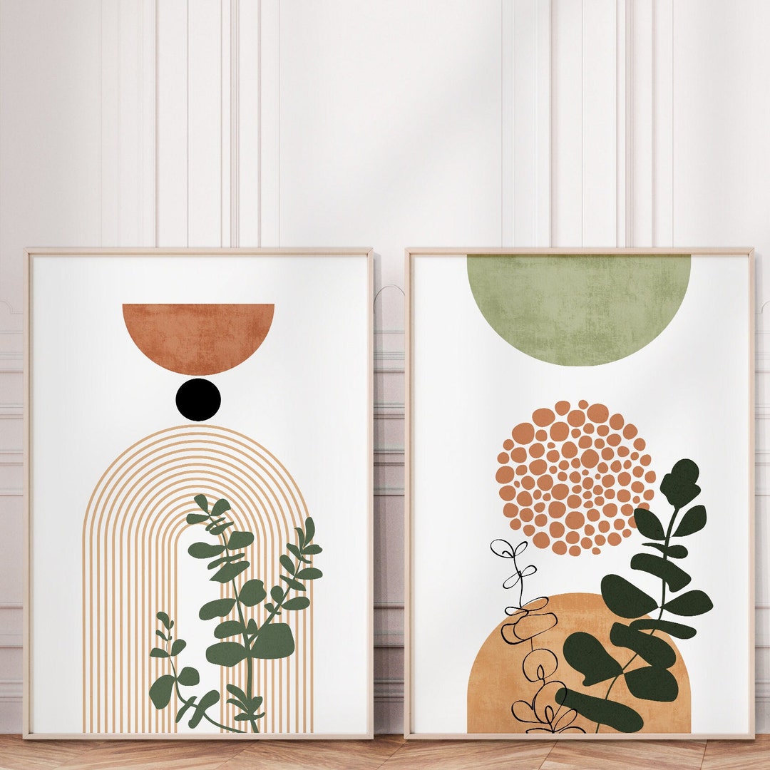 Terracotta Green Mid Century Modern Wall Art Set of 3 Print. - Etsy