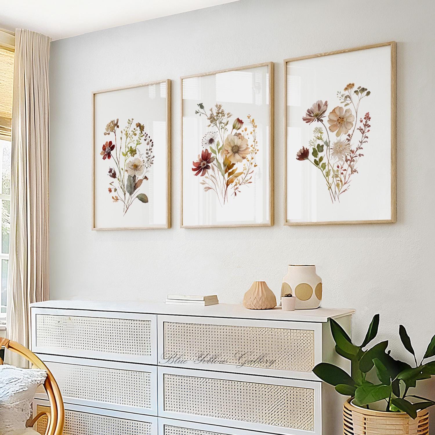 Wildflower Botanical Wall Art Set of 3 Prints, Modern Floral Print ...