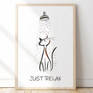 Funny Cat Bathroom Wall Art, Dopamine Decor, Minimalist Cat Line Art Print, Cute Kitty Poster