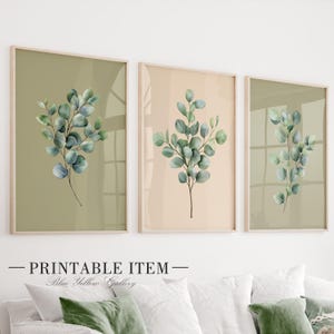Sage Green Beige Eucalyptus Wall Art Set of 3 Print, Botanical Printable Art, Minimalist Plant Poster Set, Modern Nature Home Decor