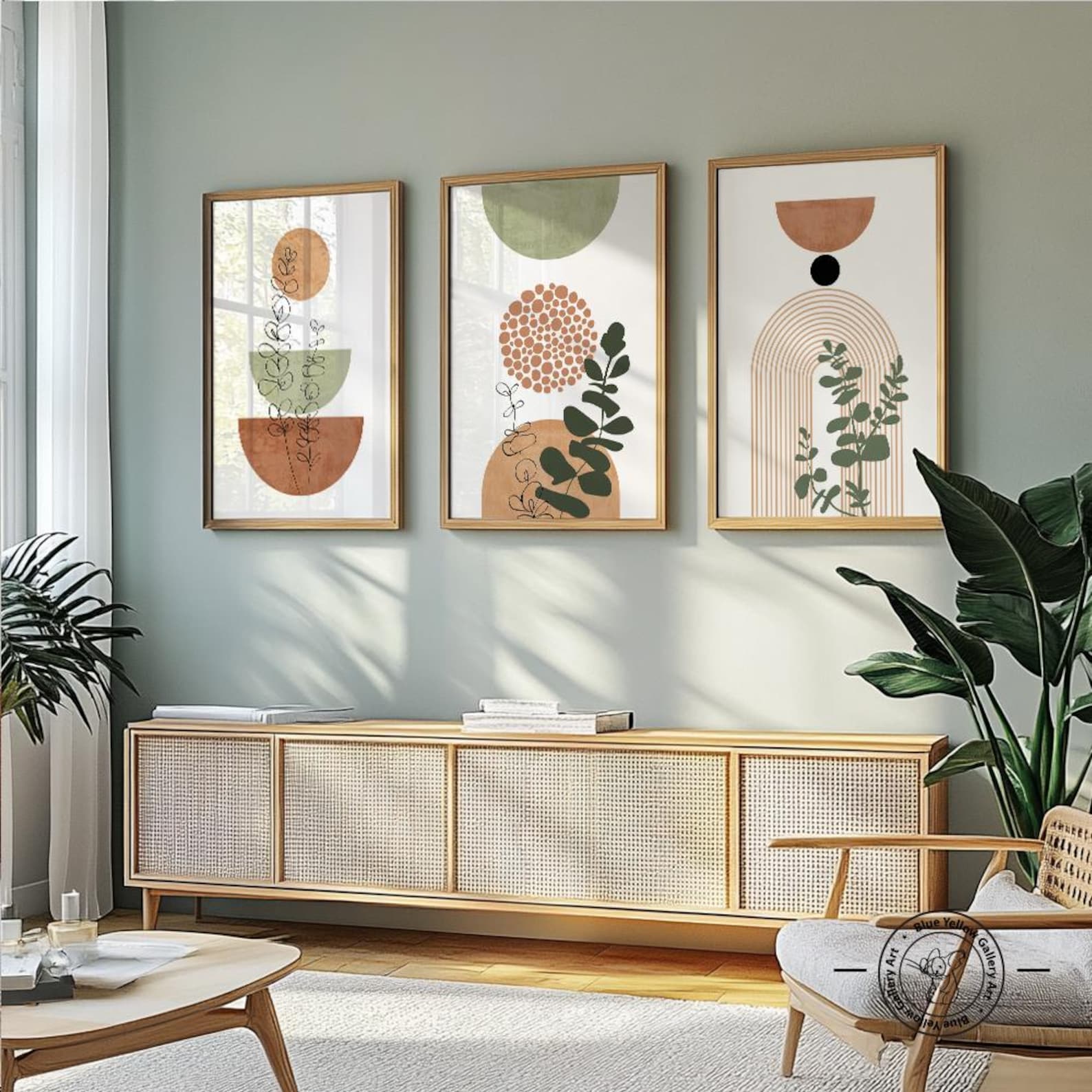 Printable Terracotta Green Mid Century Modern Wall Art Set of 3 Print ...