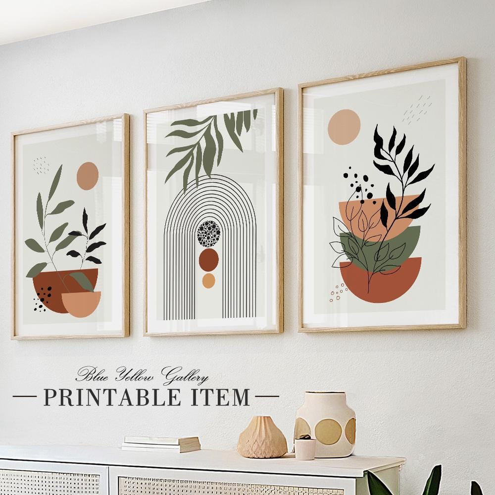 Printable Set of 3 Terracotta Beige Abstract Mid Century Art. Modern ...