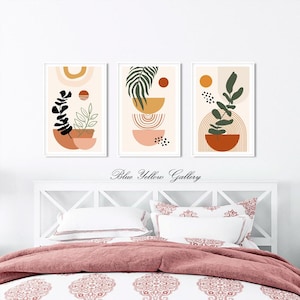 Mid Century Modern Wall Art Set of 3 Print. Bohemian Terracotta Beige ...
