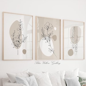 Neutral Beige Minimalist Botanical Wall Art Set of 3 Prints. Simple ...