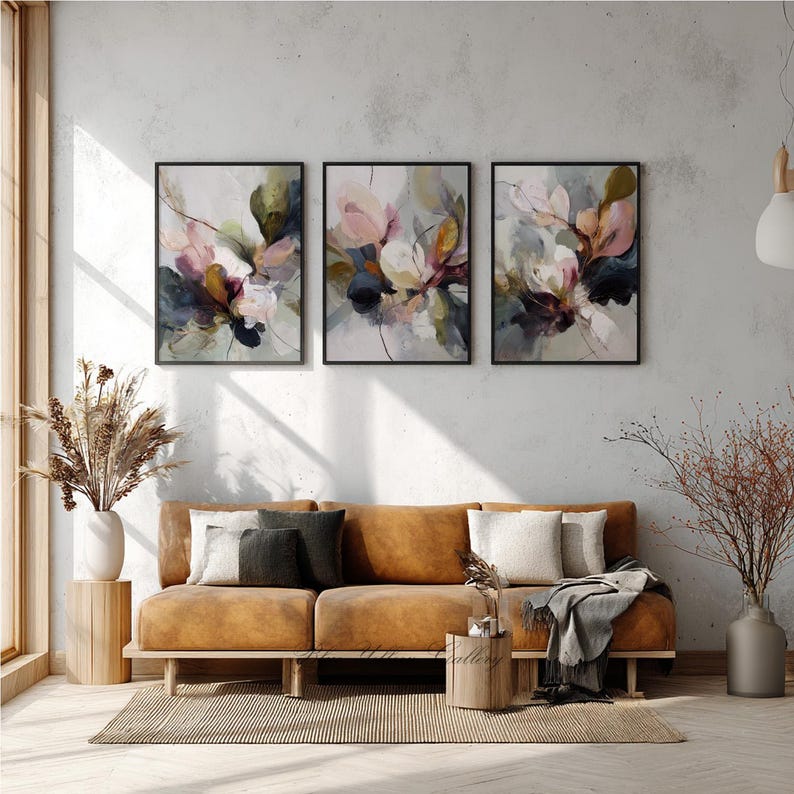 Modern botanical prints with expressive flower brushstrokes