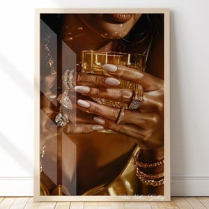 Luxury Glam Wall Art, Gold Aesthetic Hands Print, Fashion Jewelry Art, Rich Girl Decor, Dark Luxury Wall Art, Statement Wall Art