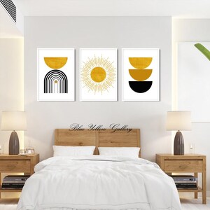 Mid Century Modern Abstract Wall Art Set, Black Mustard Yellow Prints ...