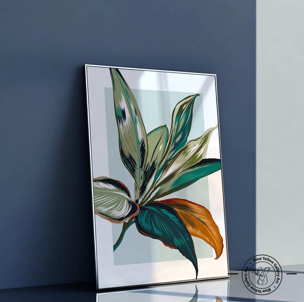 Colorful Blue Botanical Wall Art Set of 3 Prints. Modern Tropical ...