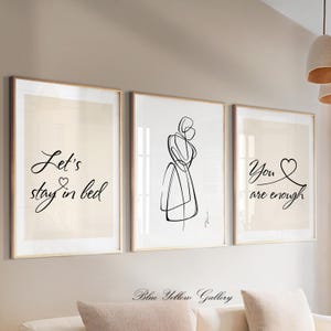 Juego de 3 impresiones artísticas para dormitorio principal en color beige, decoración minimalista con citas de amor sobre la cama, impresión romántica de pareja, decoración del hogar para el día de San Valentín.