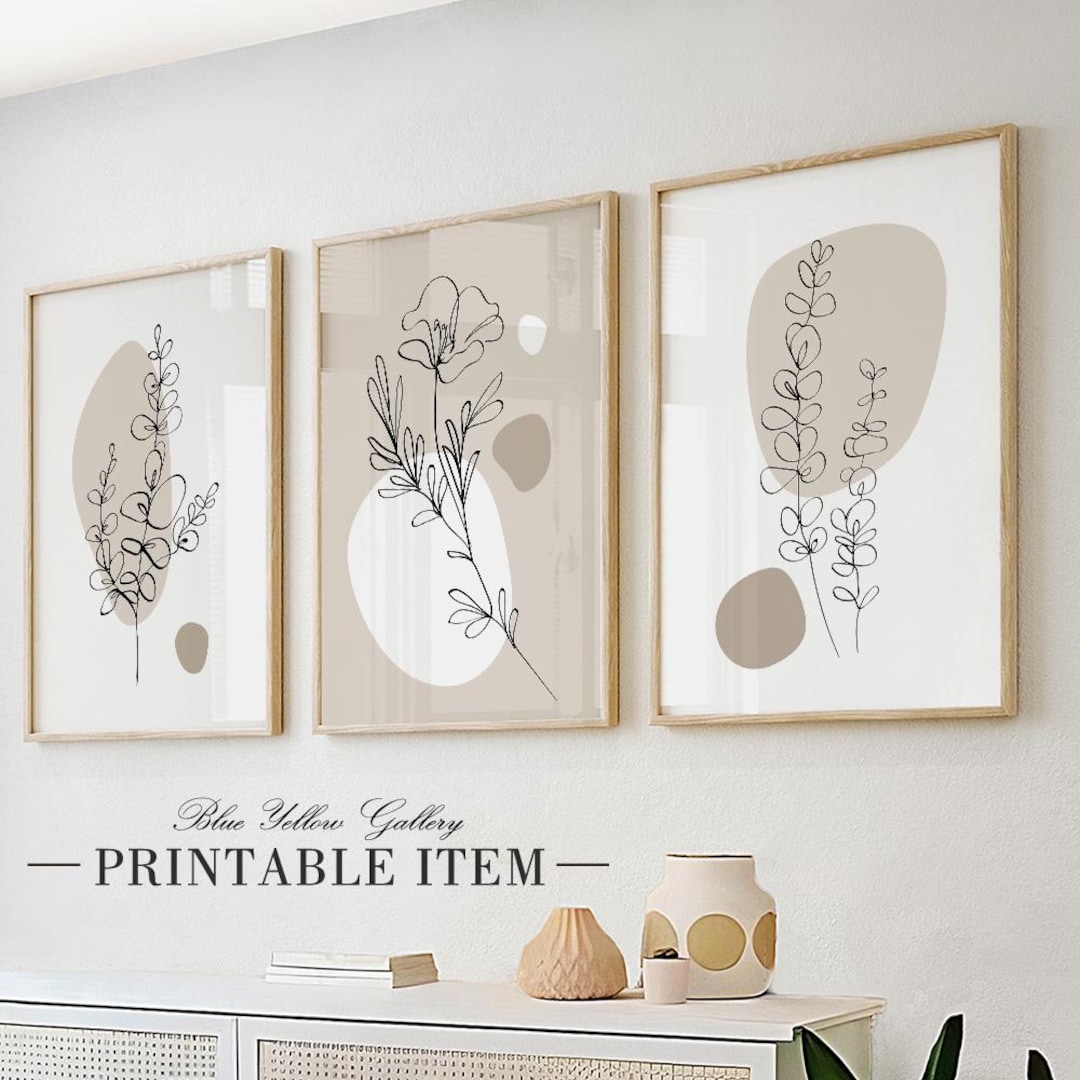 Neutral Beige Minimalist Botanical Wall Art Set of 3 Prints. Simple ...