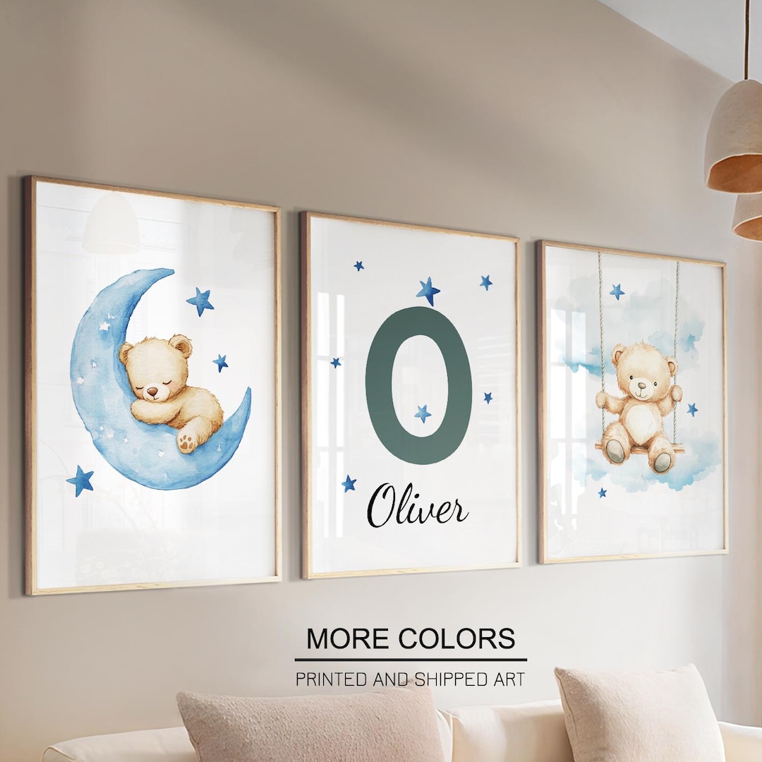 Personalized Teddy Bear Nursery Prints, Baby Boy Decor Set of 3 - Etsy