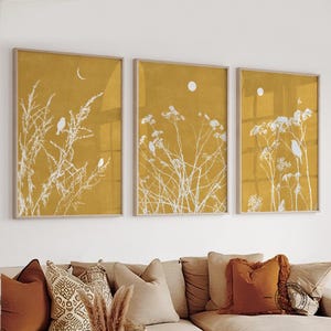 Mustard Yellow Minimalist Farmhouse Wall Art Set of 3 Prints. Modern ...