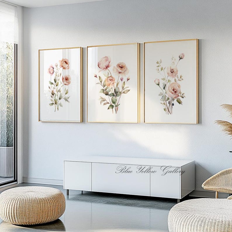 Neutral Floral Farmhouse Wall Art Set of 3. Modern Abstract Botanical ...