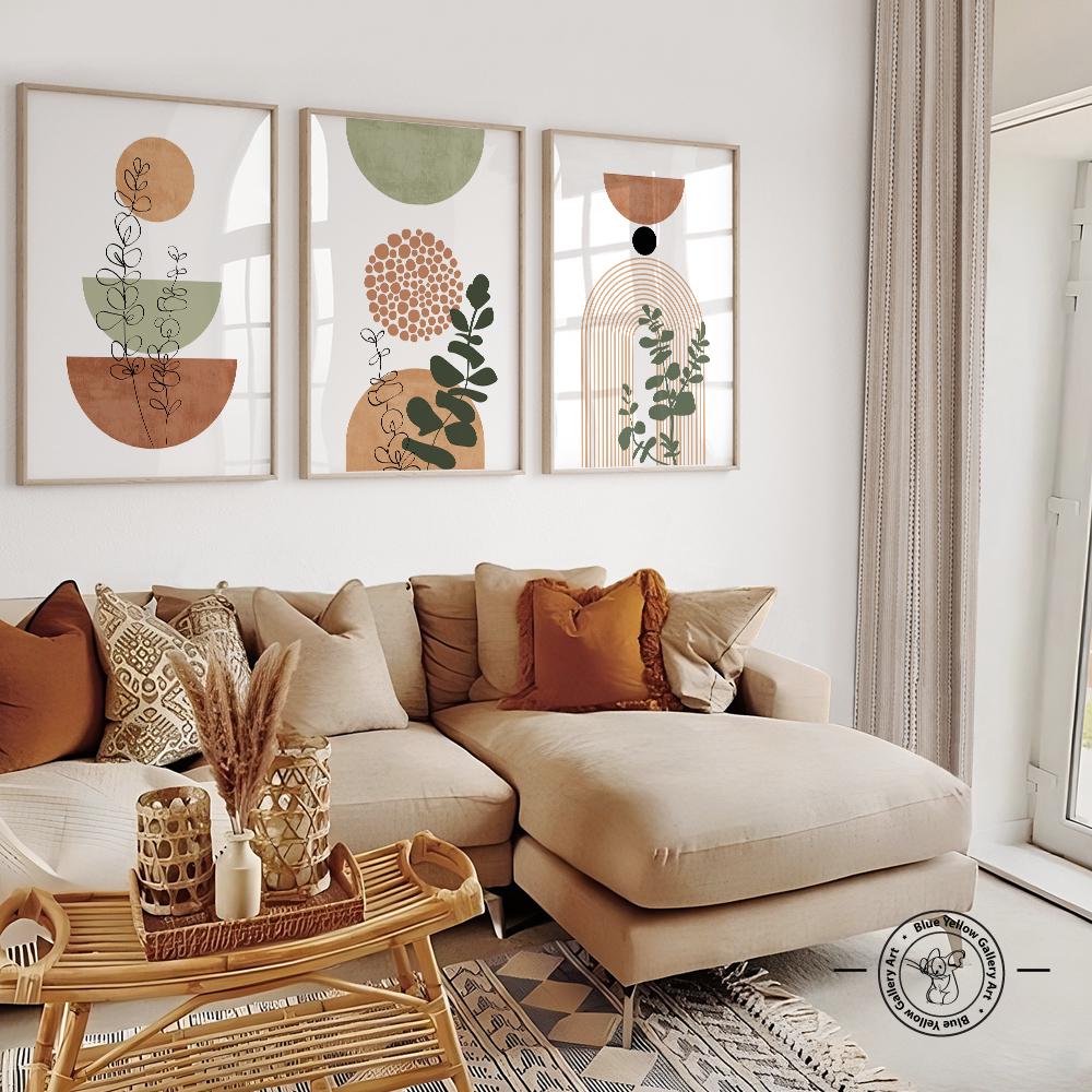 Printable Terracotta Green Mid Century Modern Wall Art Set of 3 Print ...