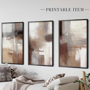 Minimalistische neutrale abstrakte druckbare Wandkunst 3er-Set. Japandi Wanddekor
