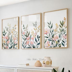 Neutral botanical wall art set of 3 prints, boho floral prints. Summer wildflowers, botanical prints, watercolour wildflowers prints