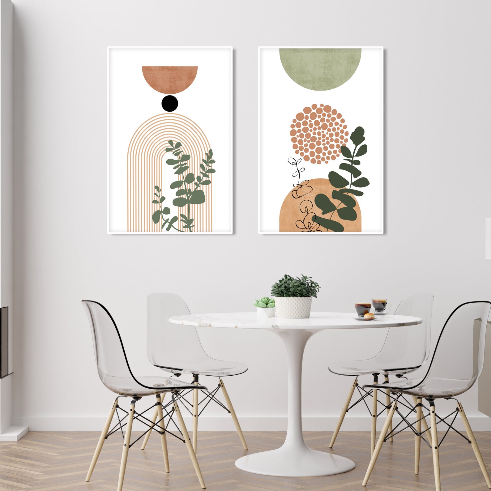 Terracotta Green Mid Century Modern Wall Art Set of 3 Print. - Etsy