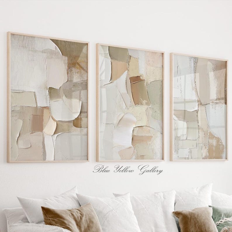 Neutral Beige Minimalist Abstract Wall Art Set of 3 Prints. Pastel ...