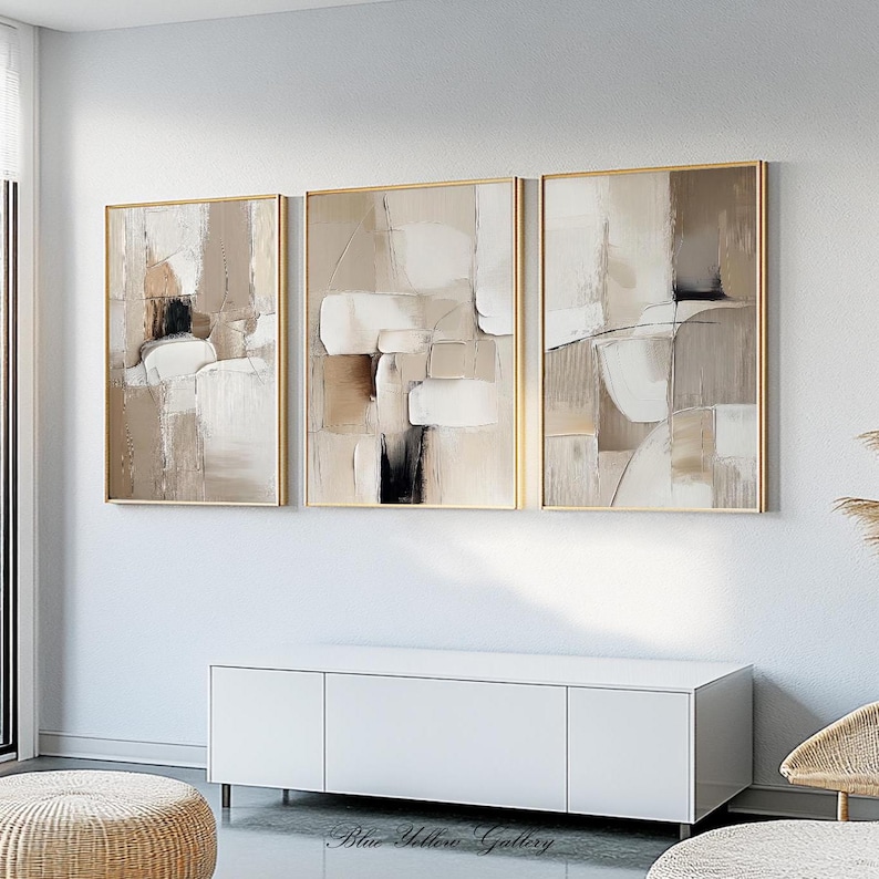 Neutral Abstract Gallery Wall Set, Beige Black Minimalist Wall Art Set ...