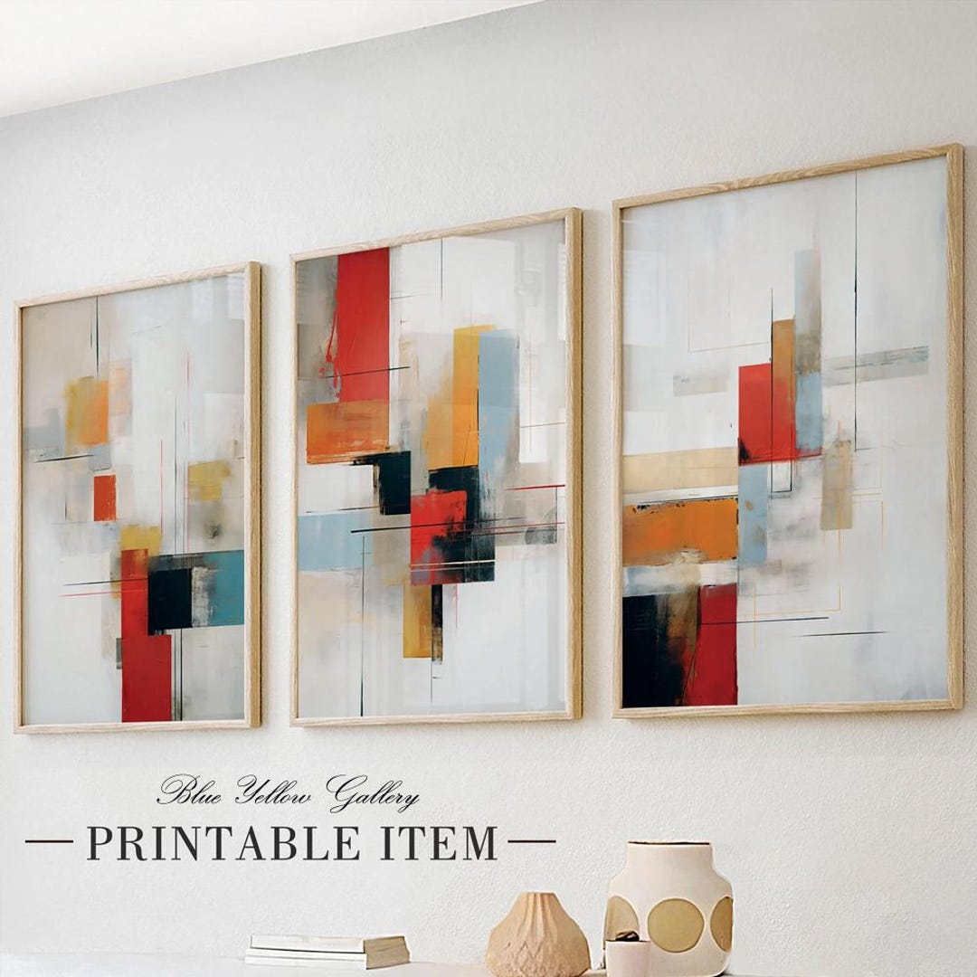 Printable Minimalist Abstract Brush Wall Art Set of 3. Modern ...