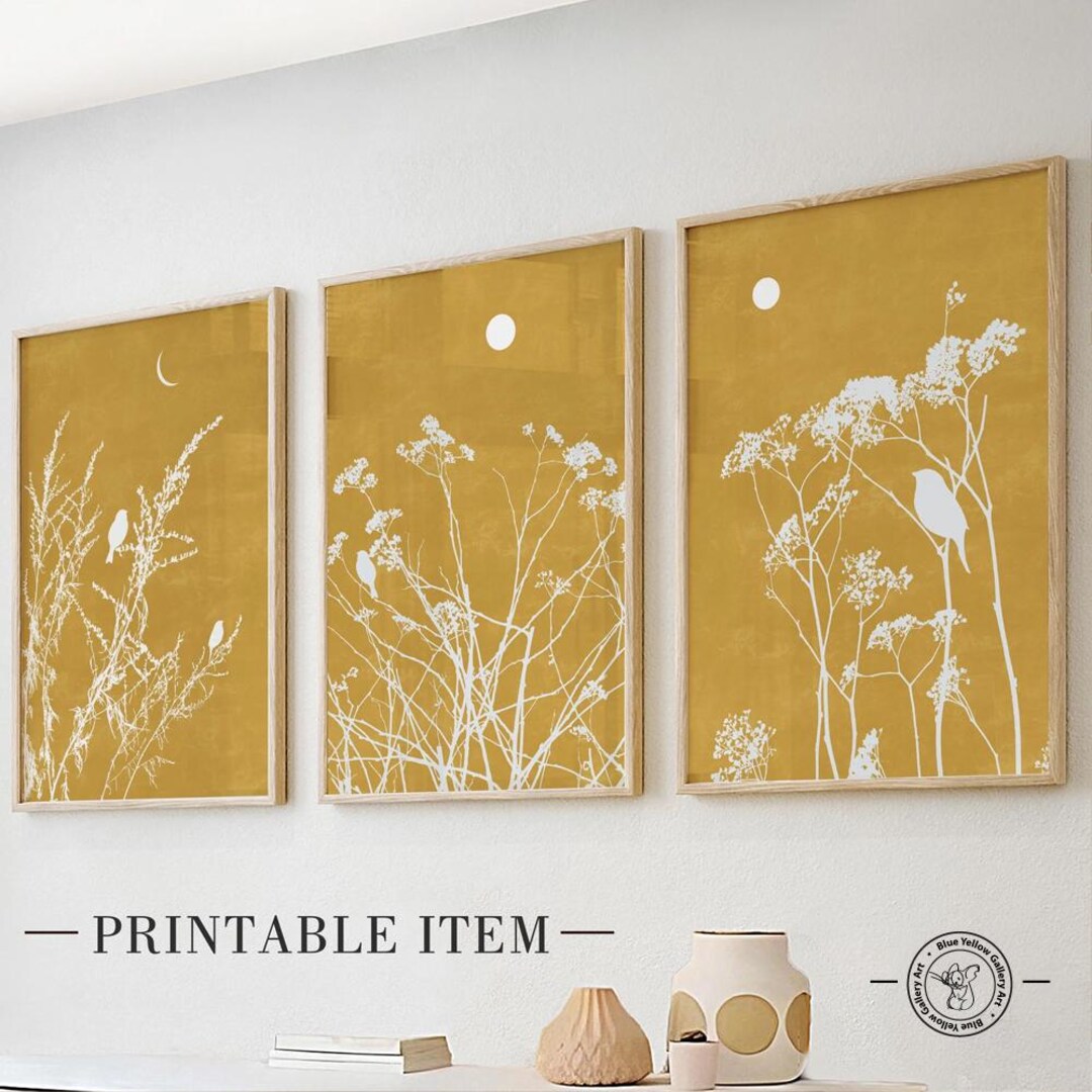 Mustard Yellow Minimalist Farmhouse Wall Art Set of 3 Prints. Modern ...