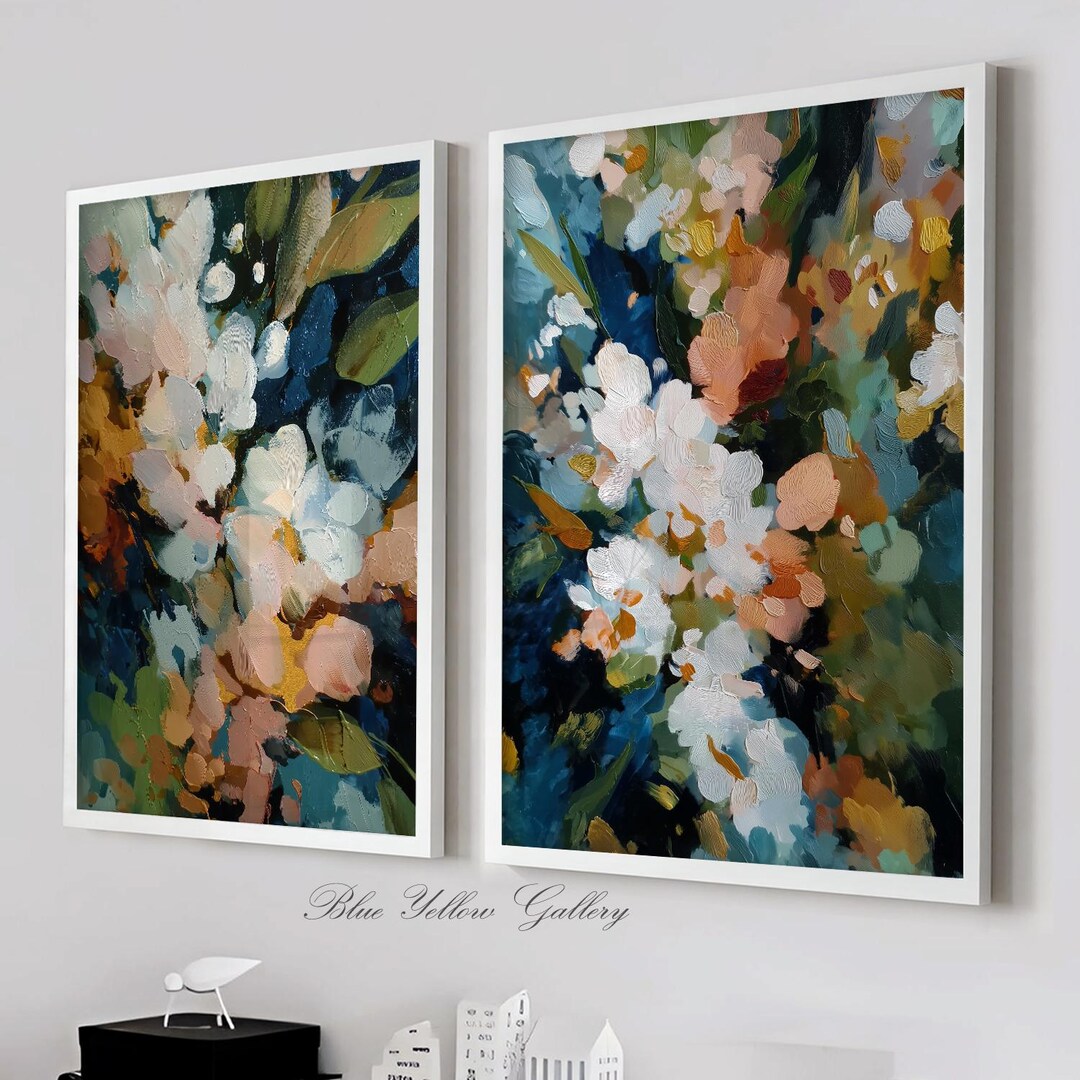 Abstract Floral Wall Art Set of 2 | Modern Botanical Prints | Moody ...