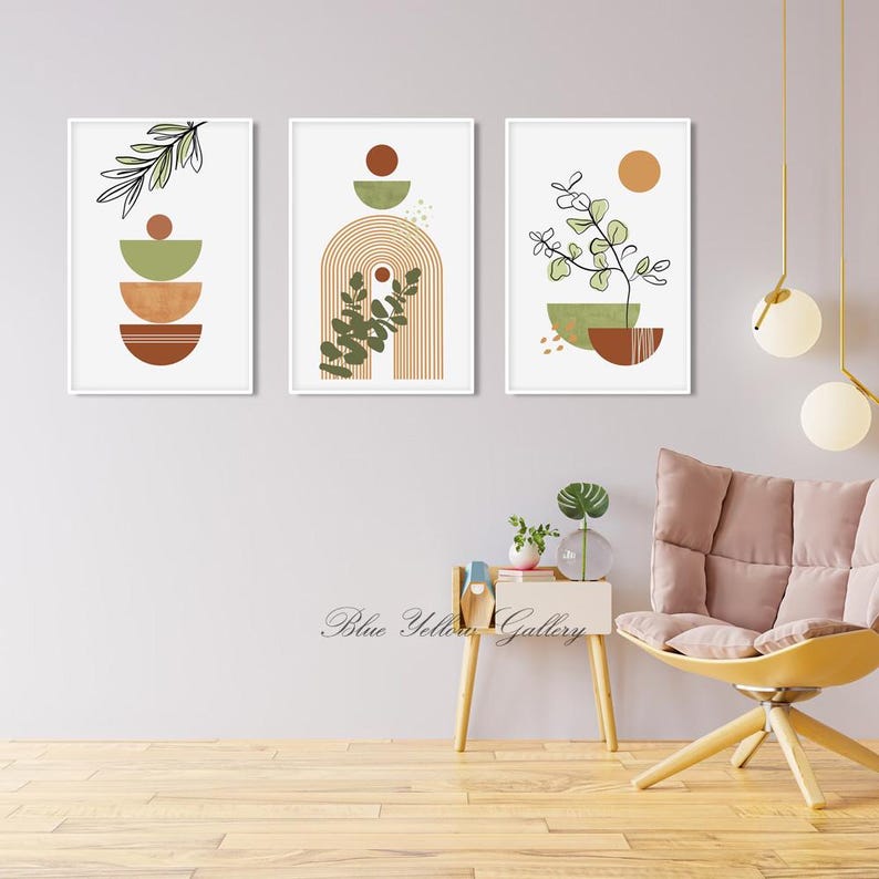 Terracotta Green Mid Century Modern Wall Art Set of 3 Printable Art ...