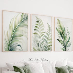 Tropical Wall Art Set of 3 Prints. Botanical Pastel Greenery Gallery Wall Art. Abstract Modern Nature Wall Art, Large Preppy Wall Art