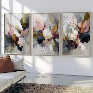 Pastel botanical artwork with layered textures and elegant florals