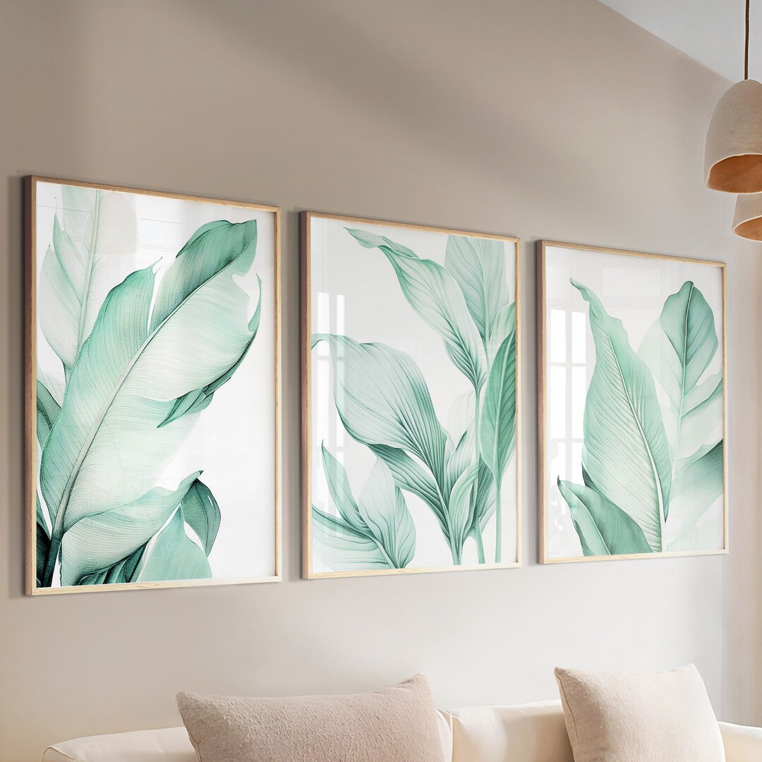 Sage Green Tropical Wall Art Set of 3 Prints. Modern Botanical Greenery ...