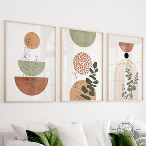 Printable Terracotta Green Mid Century Modern Wall Art Set of 3 Print ...