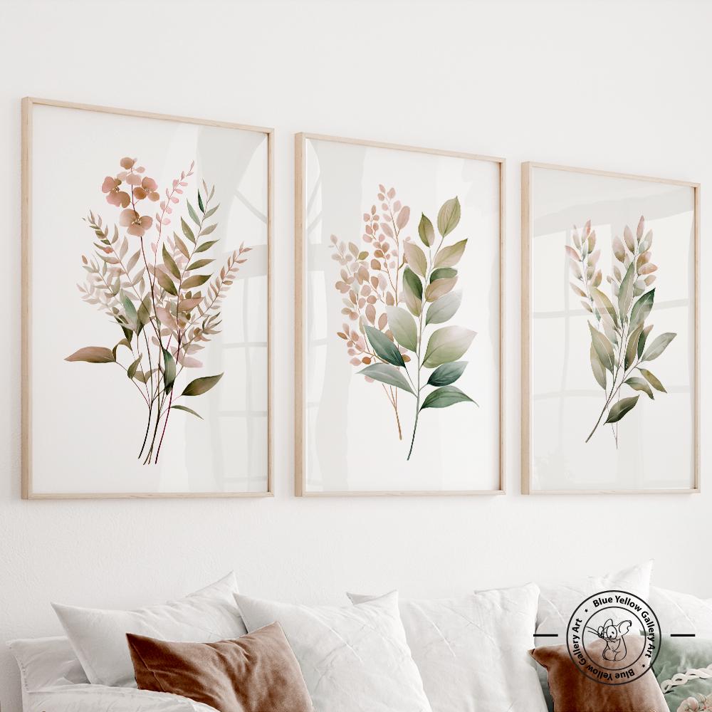 Neutral Botanical Wall Art Set of 3 Prints. Farmhouse Wild Flowers ...