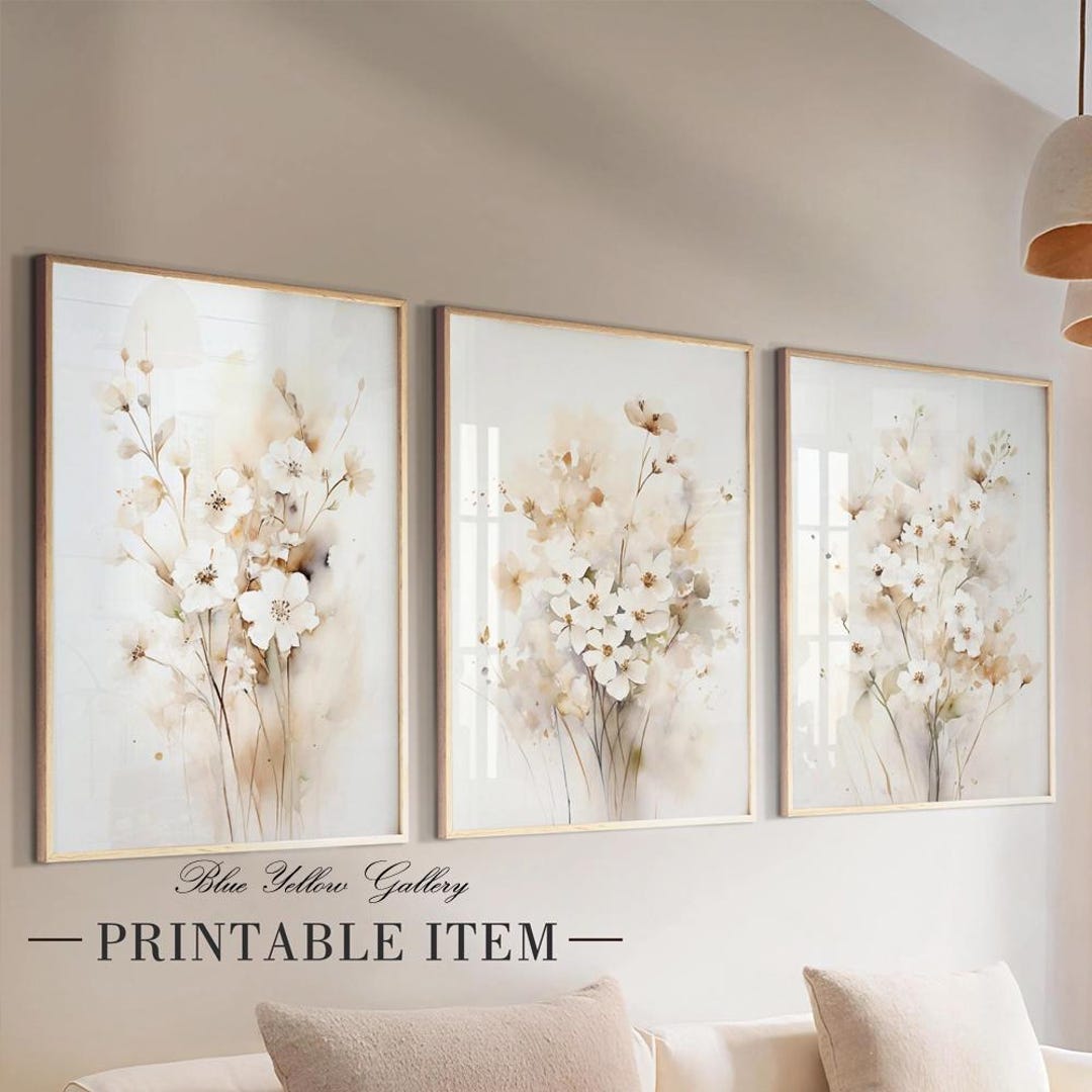 Pastel Botanical Wall Art Set of 3 Prints. Printable Meadow Wild ...