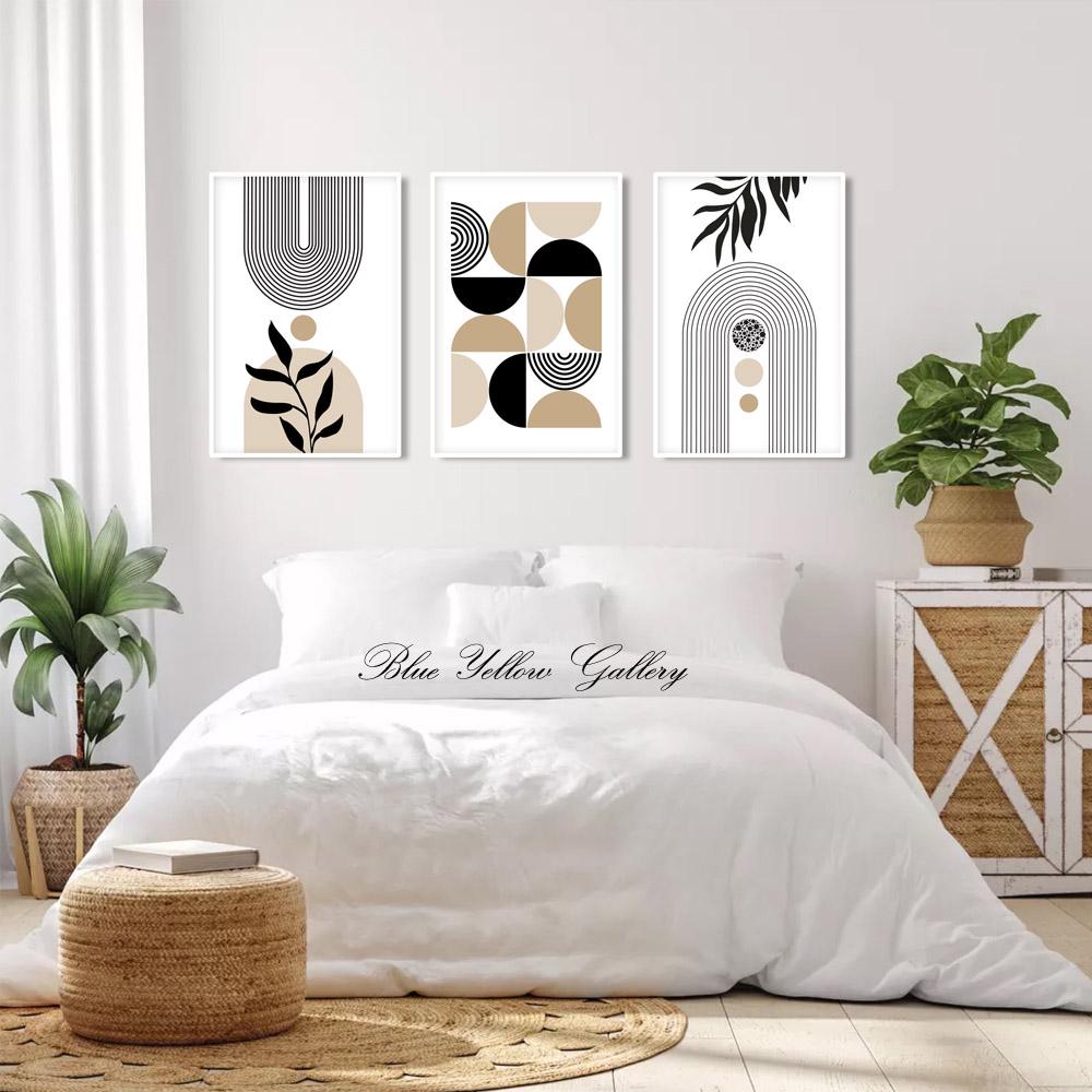 Neutral Beige Black Mid Century Modern Wall Art Set of 3 Print ...