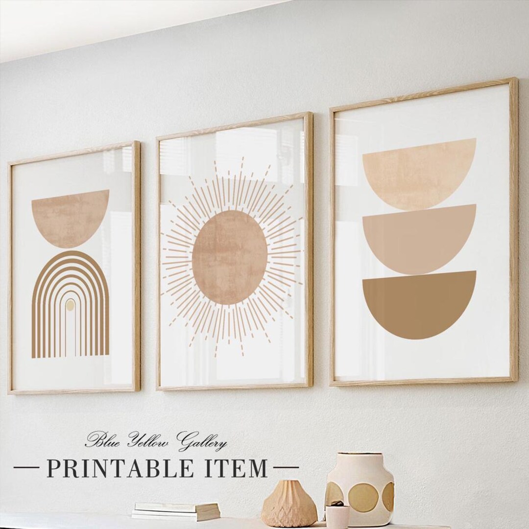Neutral Beige Mid Century Modern Wall Art Set of 3 Printable Art ...