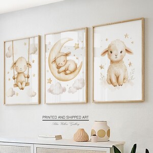 Animal Nursery Wall Decor Set of 3 Prints. Baby Room Pastel Moon ...