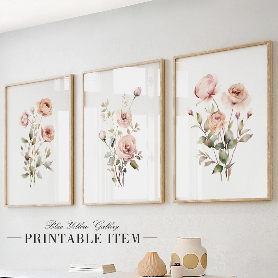 Neutral Floral Farmhouse Wall Art Set of 3. Modern Abstract Botanical ...