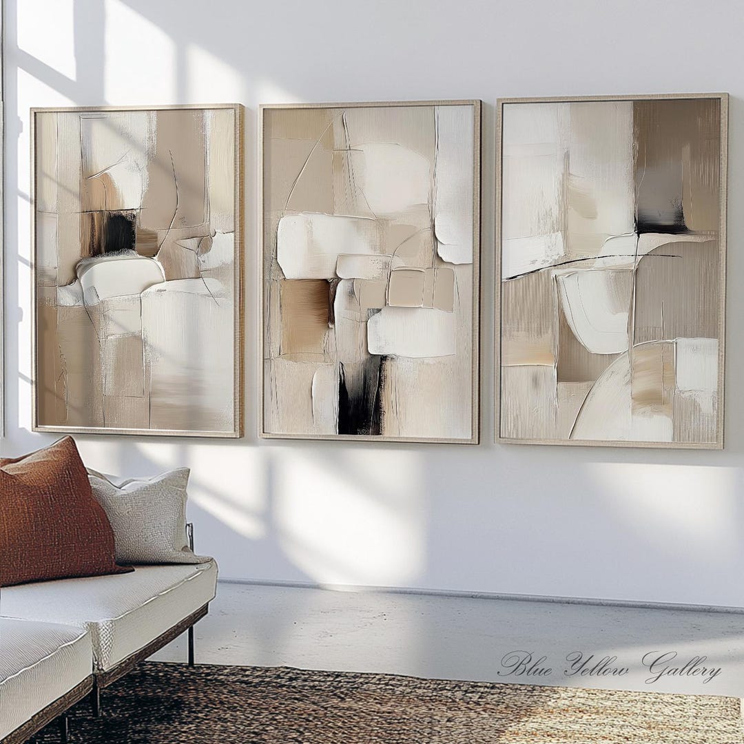 Neutral Abstract Gallery Wall Set, Beige Black Minimalist Wall Art Set ...